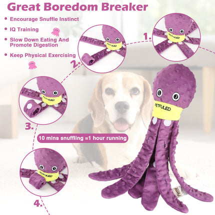 Festive Dog Snuffle Toy Plush Octopus Puzzle - Interactive Chew Toy with Slow Feeder