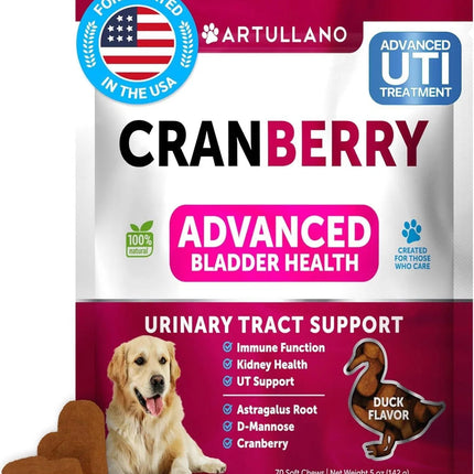 Dog UTI Treatment Cranberry Supplement – Bladder Control & Kidney Support – 70 Soft Chews for Dogs