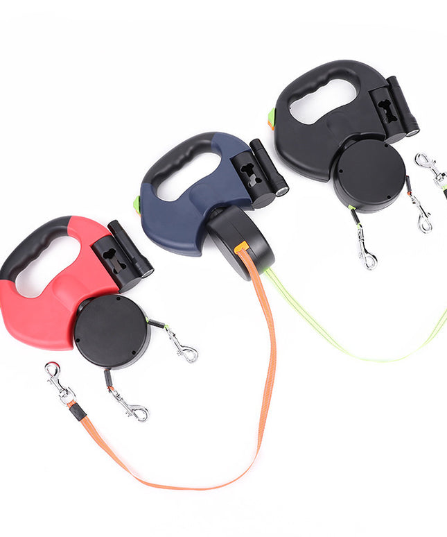 Retractable Dual Dog Leash with Lights – 360° Swivel No-Tangle Reflective Leash for Small Dogs | Petpexi