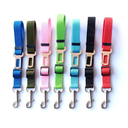 Adjustable dog car safety seat belt leash in various colors, durable PP material, secure pet travel restraint available at www.petpexi.com with free USA shipping

