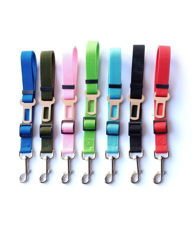 Adjustable dog car safety seat belt leash in various colors, durable PP material, secure pet travel restraint available at www.petpexi.com with free USA shipping

