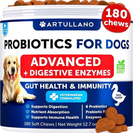 Probiotics For Dogs - Gut Health, Allergy & Immunity Support, 180 Duck-Flavored Soft Chews
