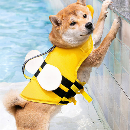 Animal-shaped bee dog life jacket in yellow and other fun colors for medium dogs – lightweight, buoyant, and safe pet swim vest | Petpexi

