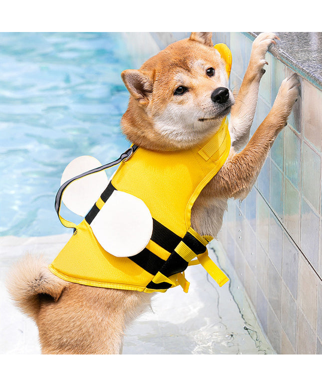 Animal-shaped bee dog life jacket in yellow and other fun colors for medium dogs – lightweight, buoyant, and safe pet swim vest | Petpexi

