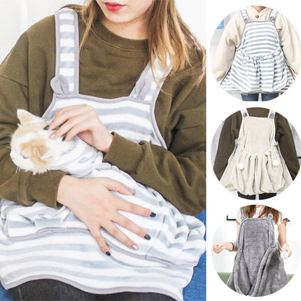 Anti-scratch coral fleece pet apron with pouch for carrying cats and small dogs – Petpexi USA


