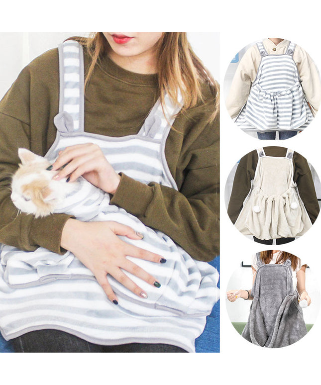 Anti-scratch coral fleece pet apron with pouch for carrying cats and small dogs – Petpexi USA


