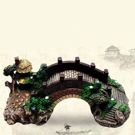 Aquarium Landscape Bridge resin decoration in fish tank, eco-friendly durable resin, available in sizes S, M, L, from PetPexi with free USA shipping.

