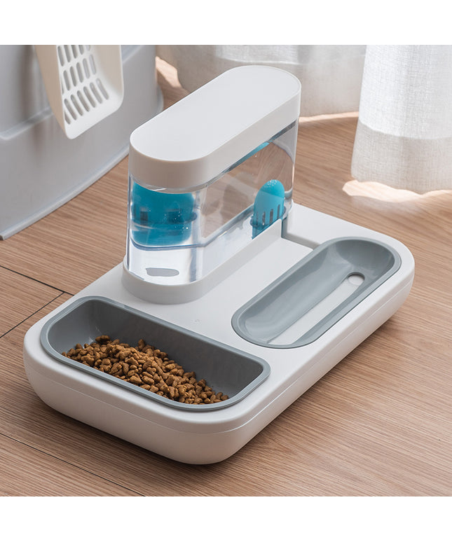 Automatic Cat Feeder & Water Dispenser with 1.5L capacity – Dual bowl in Snow White and Starry Blue, available at www.petpexi.com with free USA shipping

