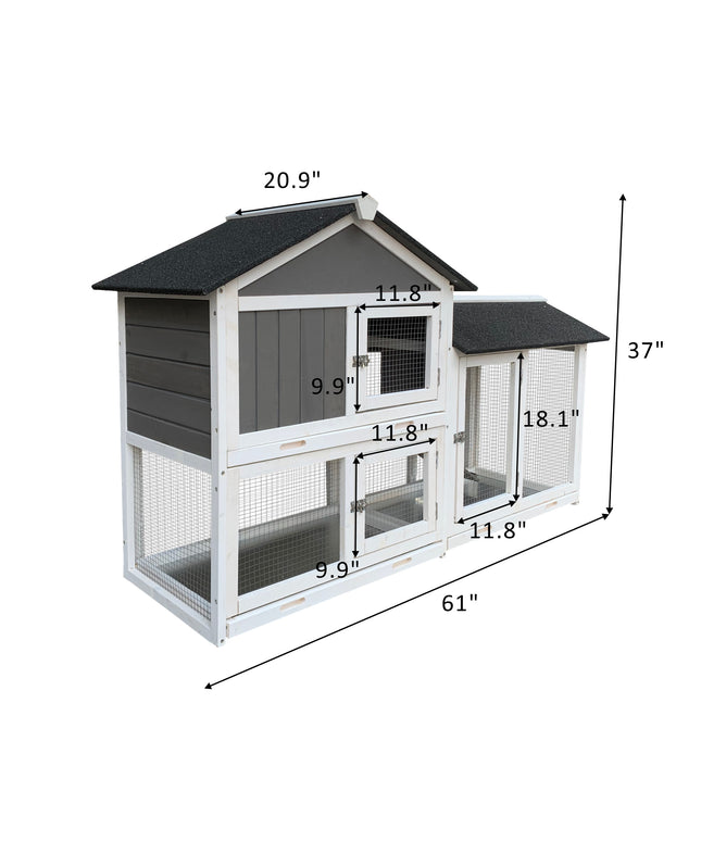 Detachable Pallet Ramp Wooden Outdoor Rabbit Hutch with Walking Cage