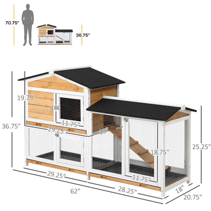 2-Storey Wooden Rabbit Hut with Ramp, No Leak Tray & Weatherproof Roof – Outdoor/Indoor Bunny House – Yellow
