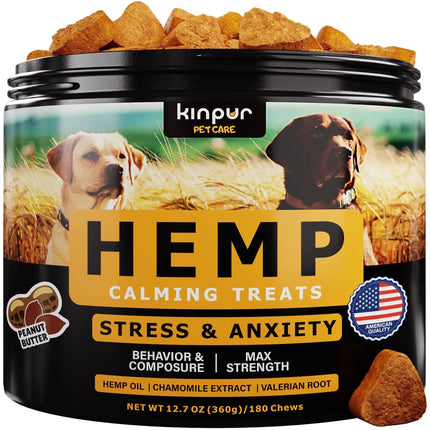 Natural Calming Chews for Dogs with Hemp Oil & Valerian Root - Peanut Butter Flavor, 180 Chews | Fast Free Shipping to USA | Premium Quality