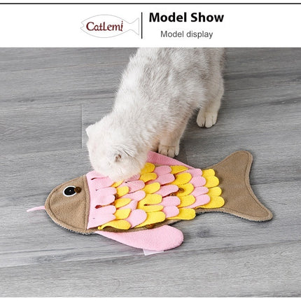 Fish-Shaped Snuffle Blanket Cat Training Toy – Pink Polar Fleece | Petpexi