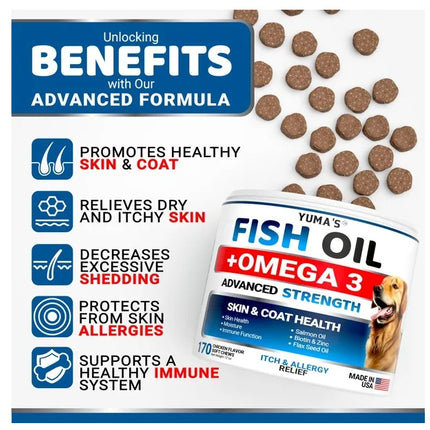 Omega 3 Fish Oil for Dogs 170 Chews – Skin & Coat Supplement – Salmon Oil – Healthy Skin, Shiny Coat – Free Shipping to U.S.