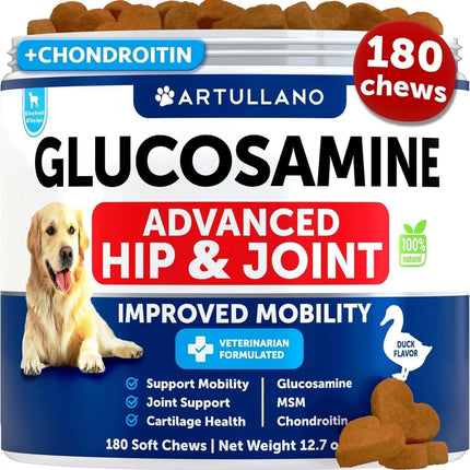 Glucosamine For Dogs Hip & Joint Supplement - Chondroitin & Hemp Oil, 120 Duck-Flavored Soft Treats