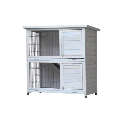 Rabbit Hutch Outdoor, 2-Story Rabbit Cage Indoor with Run, Bunny Cage with Removable No-Leak Trays, Waterproof Roof for Small Animals