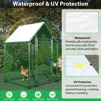 Metal Chicken Coop Walk-in Chicken Run Poultry Cage with PVC Cover for Ducks, Rabbits & Small Animals