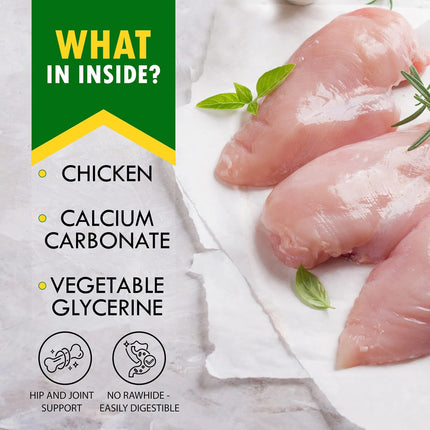 Dog Calcium Bones Wrapped with Chicken - Rawhide Free, Grain Free, Organic Treats for Training - Healthy Dried Snacks for Small & Large Dogs | PetPexi