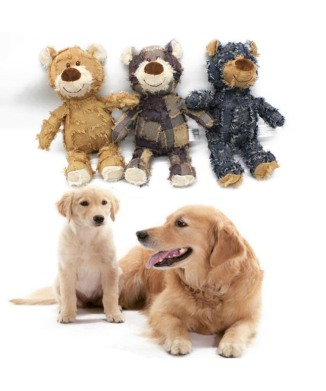 Cute bear-shaped plush squeak toy for dogs and cats from Petpexi, non-toxic, molar chew design with fast, free USA shipping