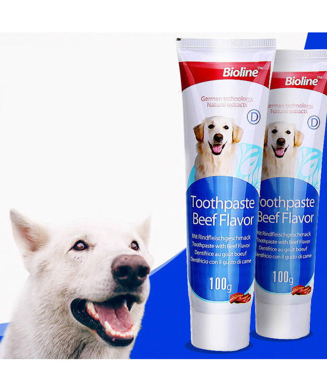 Bioline dog toothpaste in natural formula with beef, mint, and orange flavors by Petpexi for effective dental care and fresh breath in dogs

