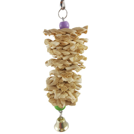 Bird Parrot Toy with Bell – Natural wooden grass hanging toy for parrots.

