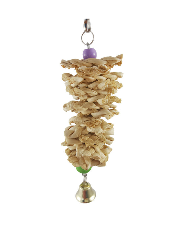 Bird Parrot Toy with Bell – Natural wooden grass hanging toy for parrots.

