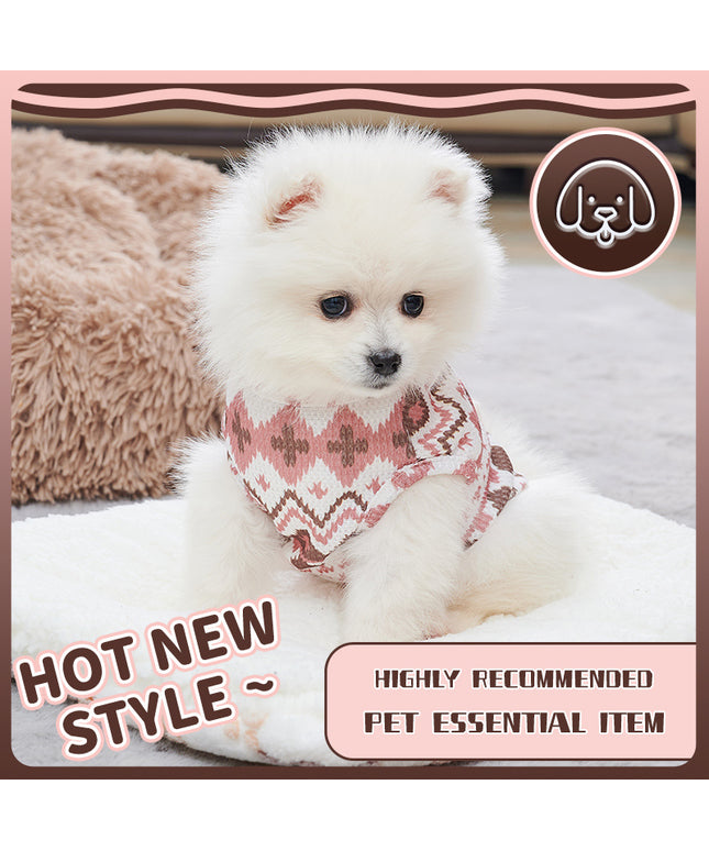Small dog wearing a bohemian-style summer vest from Petpexi – lightweight cotton design for stylish warm-weather adventures with free shipping to the USA

