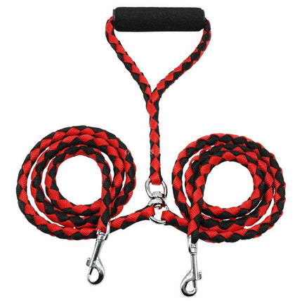 Braided PP round rope dog leash by Petpexi, 1.4 meters long traction belt in black, blue & black, red & black, and red & yellow colors, durable and stylish

