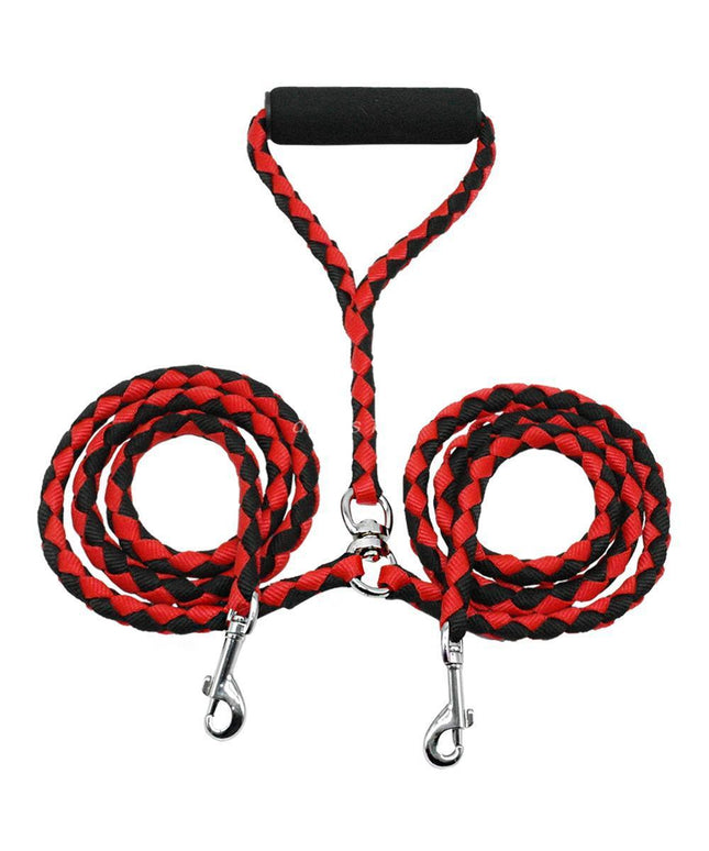 Braided PP round rope dog leash by Petpexi, 1.4 meters long traction belt in black, blue & black, red & black, and red & yellow colors, durable and stylish

