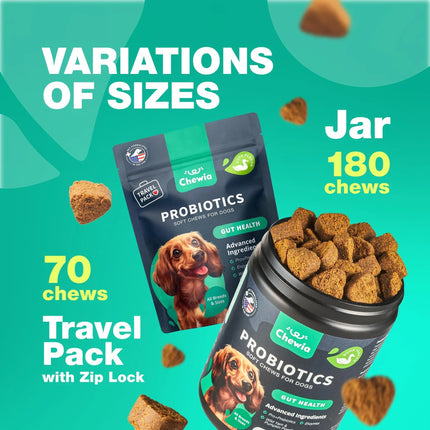 Probiotics For Dogs | Gut Health, Immunity, Yeast Balance & Itchy Skin Relief | 180 Duck-Flavored Chews | Free Shipping to USA | High Quality by Chewia