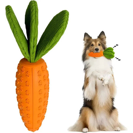 Carrot Dog Chew Toy – Durable rubber plush squeaky toy for dogs, boredom relief, teeth cleaning, and interactive play | www.petpexi.com