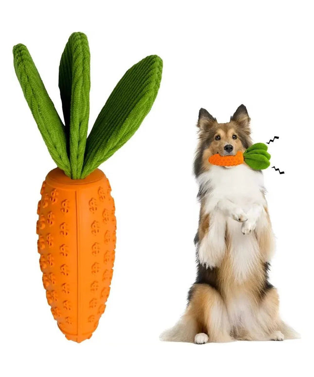 Carrot Dog Chew Toy – Durable rubber plush squeaky toy for dogs, boredom relief, teeth cleaning, and interactive play | www.petpexi.com