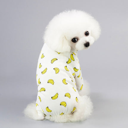 Four-legged dog pajamas with cute cartoon fruit design – soft cotton sleepwear from www.petpexi.com with fast and free USA shipping

