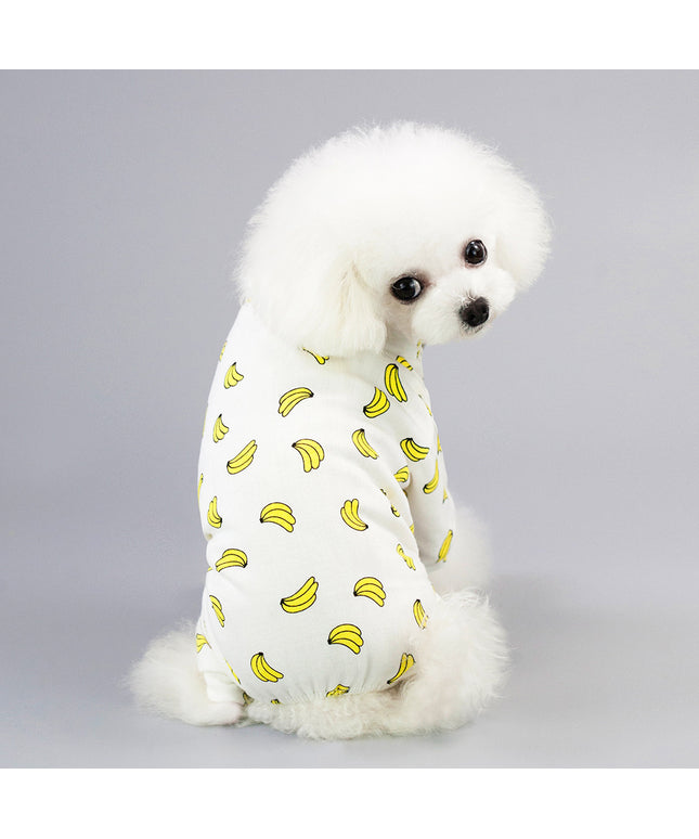 Four-legged dog pajamas with cute cartoon fruit design – soft cotton sleepwear from www.petpexi.com with fast and free USA shipping

