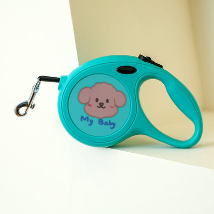 Cartoon Tractable 5m Dog Leash - retractable, durable plastic leash with vibrant design for small, medium, large dogs from petpexi.com