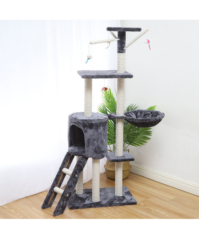 Multi-level Cat Climber Cat House in beige, grey, and brown made with density board, sisal, and short wool, available at www.petpexi.com with fast free shipping in the USA


