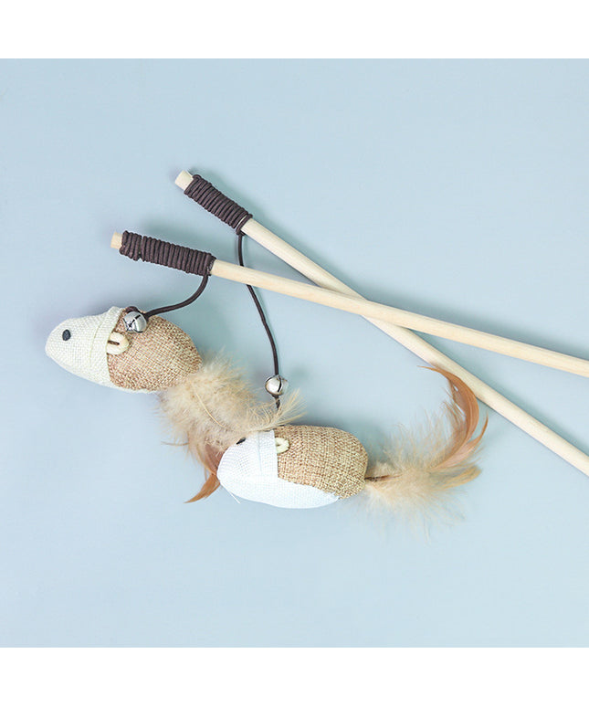 Cat Feather Bell Mouse Toy with colorful feathers and bell, made from durable cotton rope – perfect interactive play for cats, available at Petpexi

