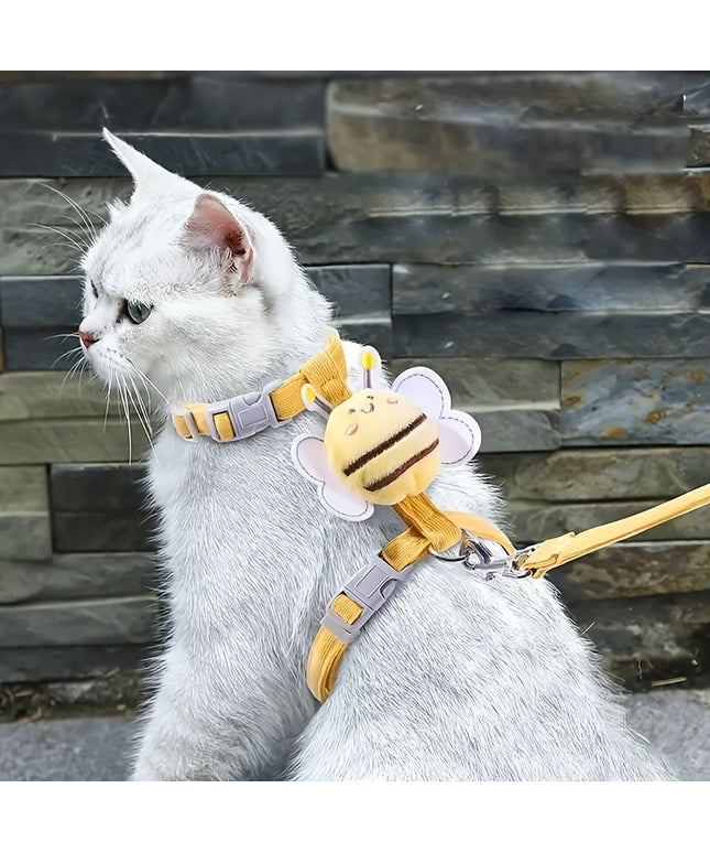Cat Harness Leash Set – Cute Bee Plaid Adjustable Kitten Harness | Petpexi