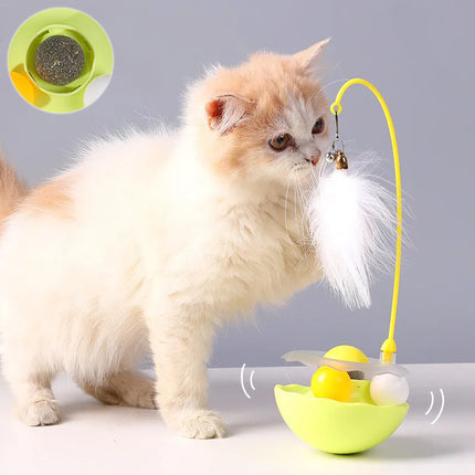 Interactive cat tumbler toy with catnip ball, feather wand and bell for playful cats available at Petpexi

