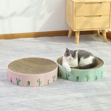 Durable round cat scratch board and bed made of corrugated paper in fresh green by PetPexi with fast and free shipping in USA

