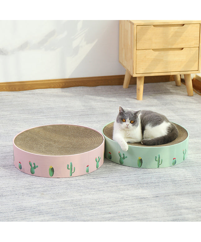 Durable round cat scratch board and bed made of corrugated paper in fresh green by PetPexi with fast and free shipping in USA

