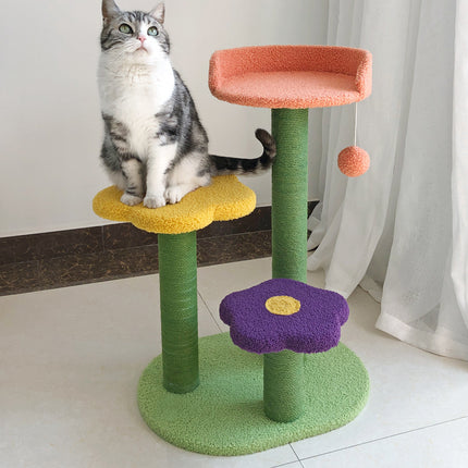 28-inch cat tower with sisal scratch board, stable wood frame, and soft lambswool – available at www.petpexi.com

