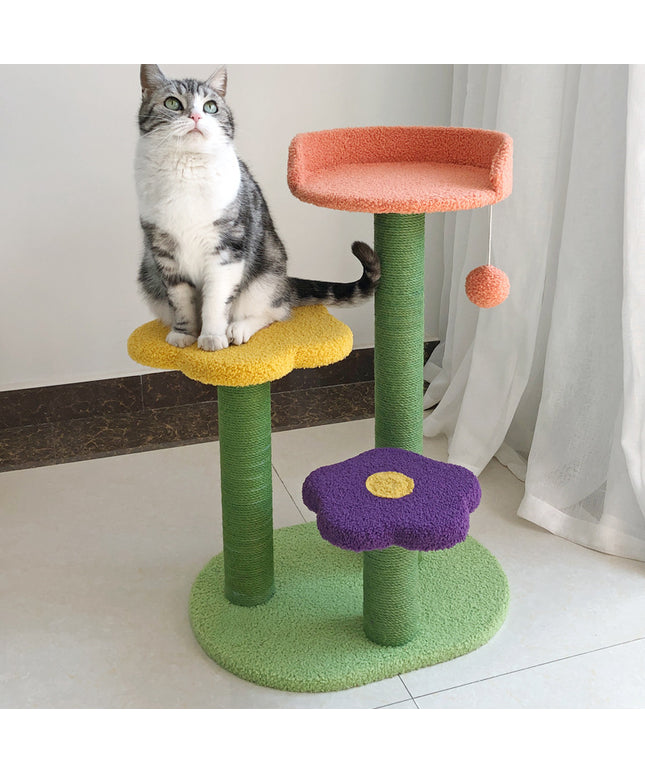28-inch cat tower with sisal scratch board, stable wood frame, and soft lambswool – available at www.petpexi.com

