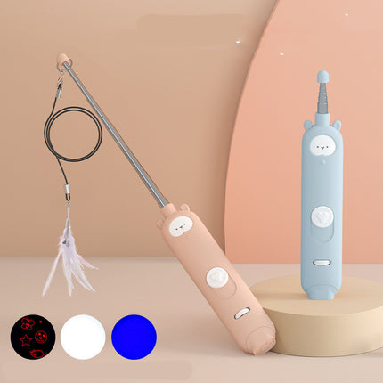 Laser tease cat stick with feather bell and rechargeable laser pointer available at Petpexi

