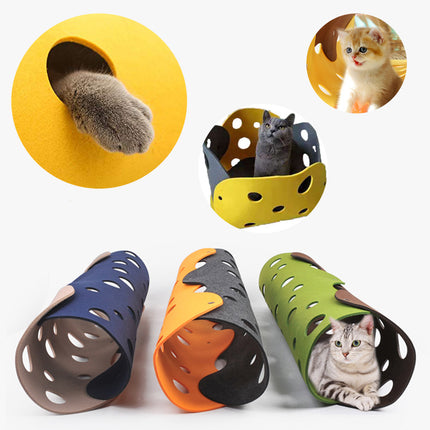 Cat Tunnel Felt Pom Splicing Deformable Kitten Nest made from soft breathable felt, interactive and collapsible pet toy available at Petpexi with fast free USA shipping


