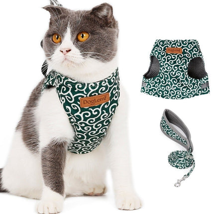 Japanese style cat vest harness with traction rope, adjustable and durable polyester canvas, ergonomic handle and secure D-rings | Petpexi