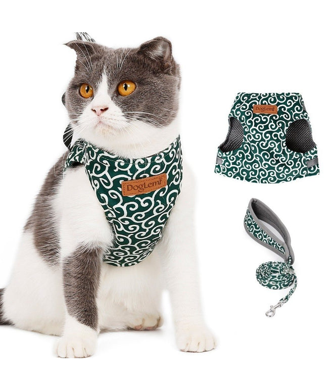 Japanese style cat vest harness with traction rope, adjustable and durable polyester canvas, ergonomic handle and secure D-rings | Petpexi