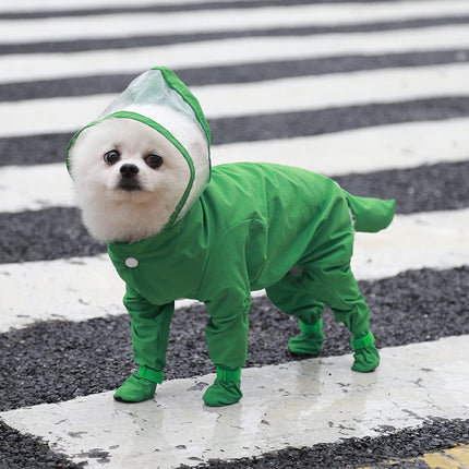 All-Inclusive Waterproof Four-Legged Pet Raincoat – Cartoon Green Suit for Cats & Dogs | Petpexi