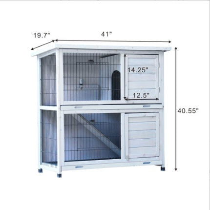Rabbit Hutch Outdoor, 2-Story Rabbit Cage Indoor with Run, Bunny Cage with Removable No-Leak Trays, Waterproof Roof for Small Animals