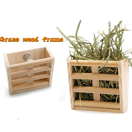 Wooden Grass Rack & Food Box for Rabbit & Chinchilla – Space-Saving, Eco-Friendly Design – Free & Fast Shipping to the USA!