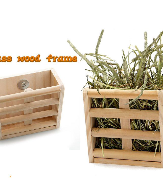 Wooden Grass Rack & Food Box for Rabbit & Chinchilla – Space-Saving, Eco-Friendly Design – Free & Fast Shipping to the USA!